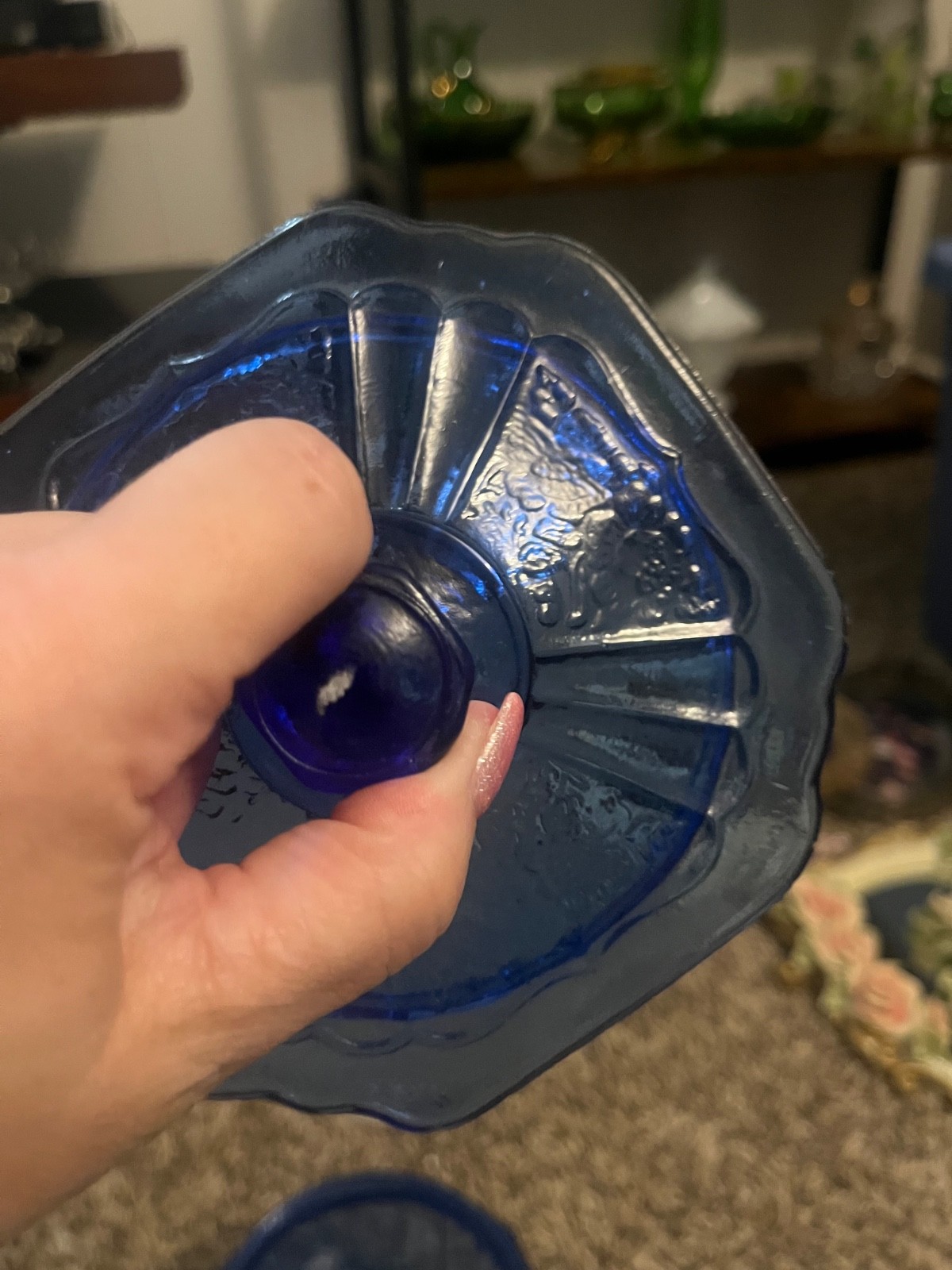 Vintage Anchor Hocking Mayfair Open Rose Cobalt Blue Cookie Jar Depression Glass