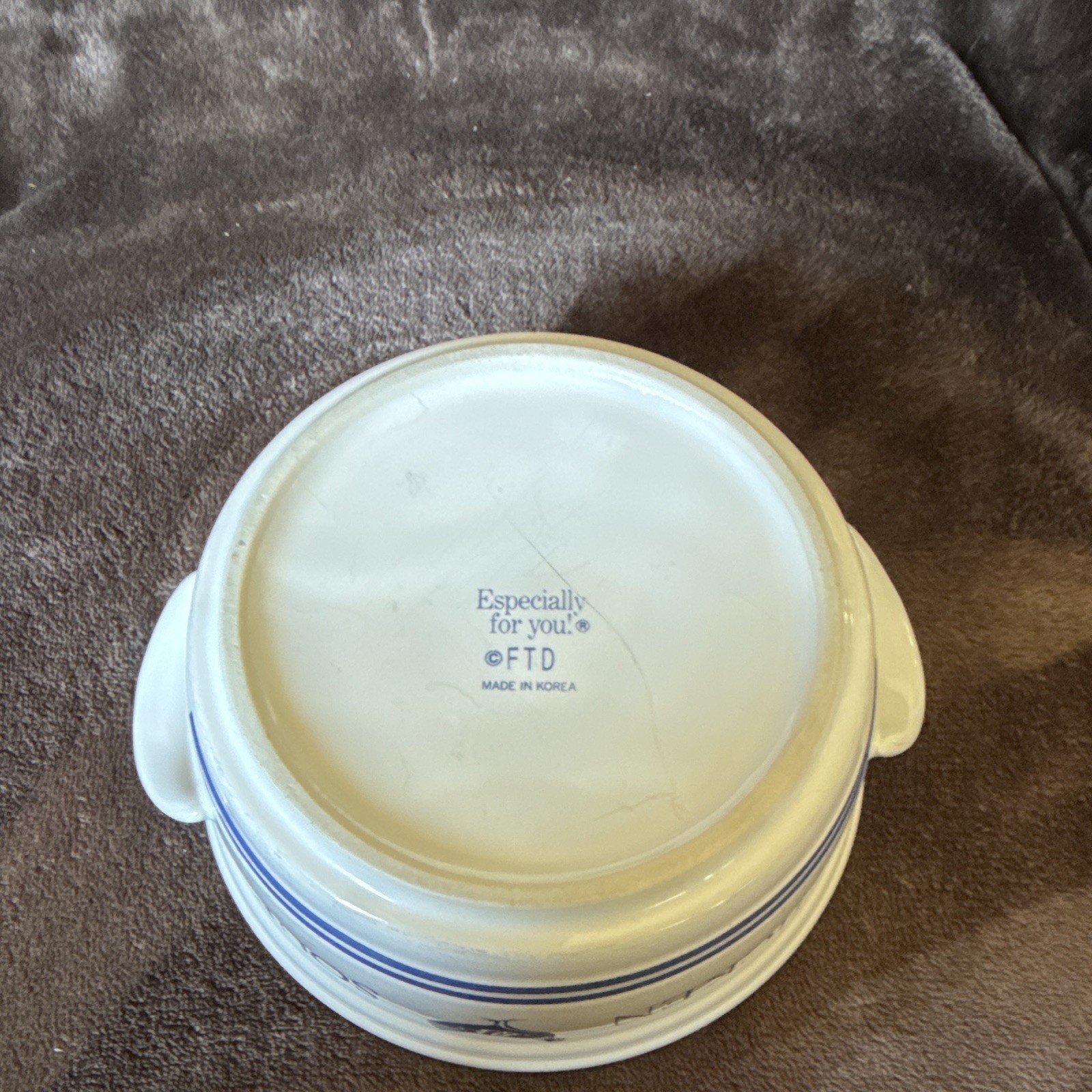 FTD Especially for You Chicken Pattern White/Blue Ceramic Soup Bowl