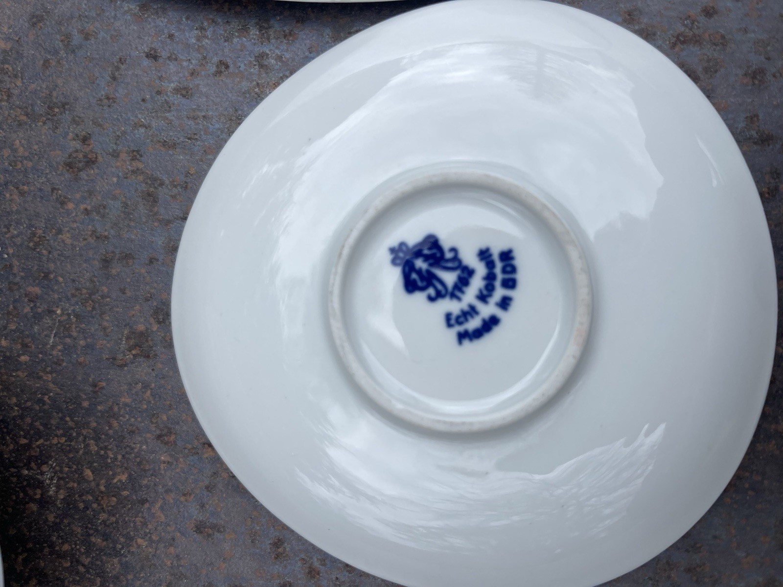 Echt Kobalt Porcelain Plate Set Blue Gold Floral made in BDR Seven-Piece MCM
