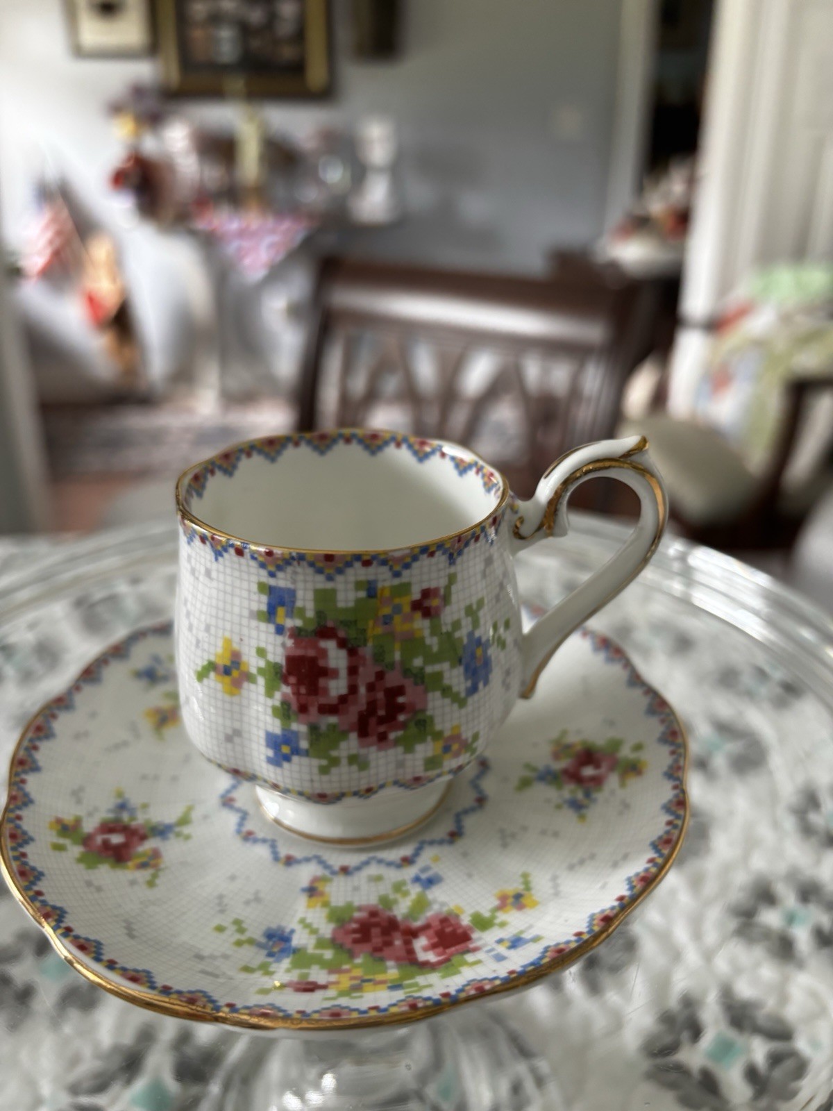 Vintage Royal Albert “Petit Point” Demitasse Cup and Saucer – England