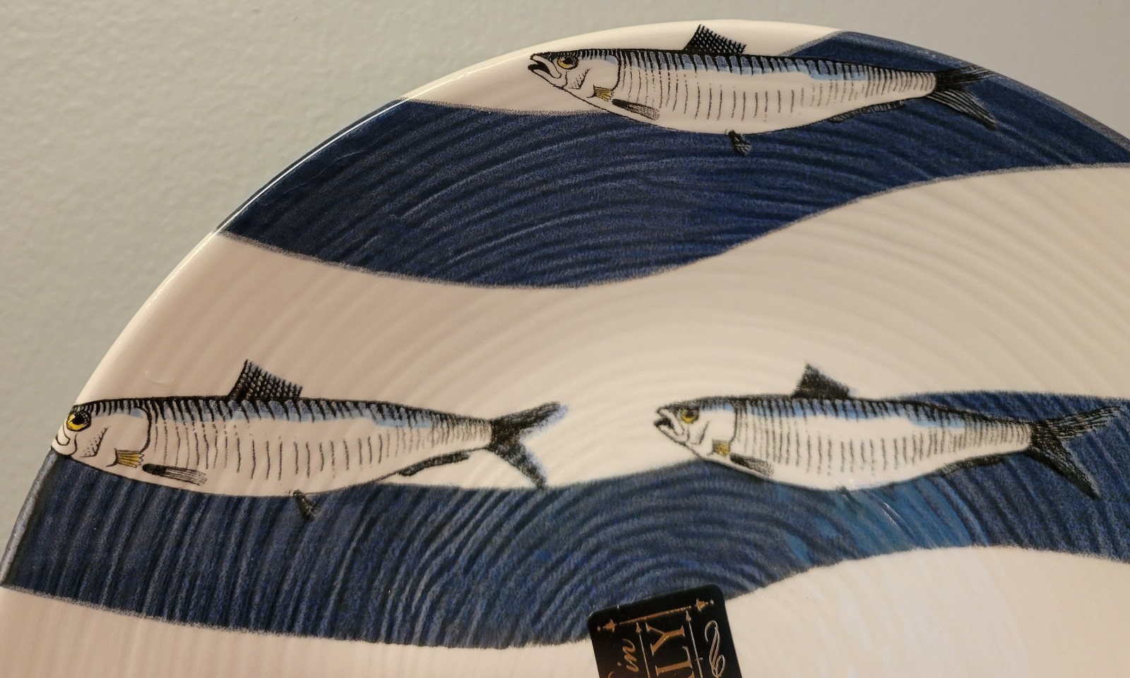 4ct Ceramiche Italia 8″ Pasta Bowls Italy Blue Wave Fish Coastal Beach Nautical