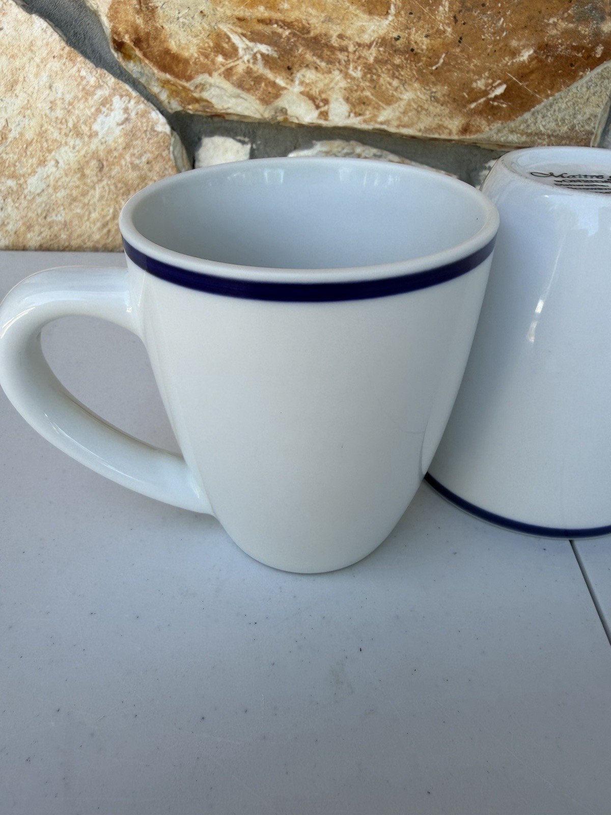 Set of 2 Oneida Maitre D’ Mugs – White Blue Band Styled Coffee Cups