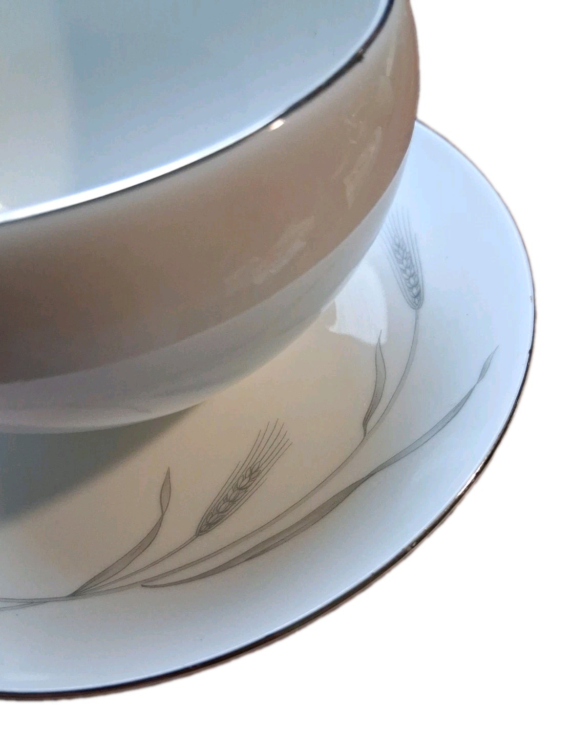Johann Haviland Bavaria Silver Wheat Gravy Boat w/ Attached Underplate