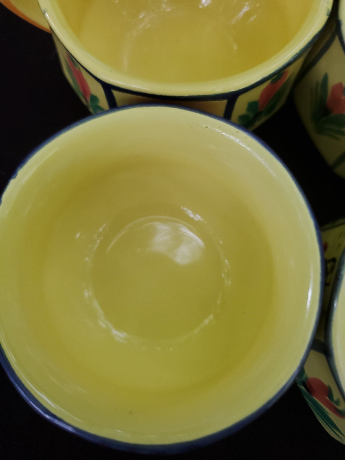 Vintage HB Quimper Soleil Yellow Cups Mugs- Set Of 4 France