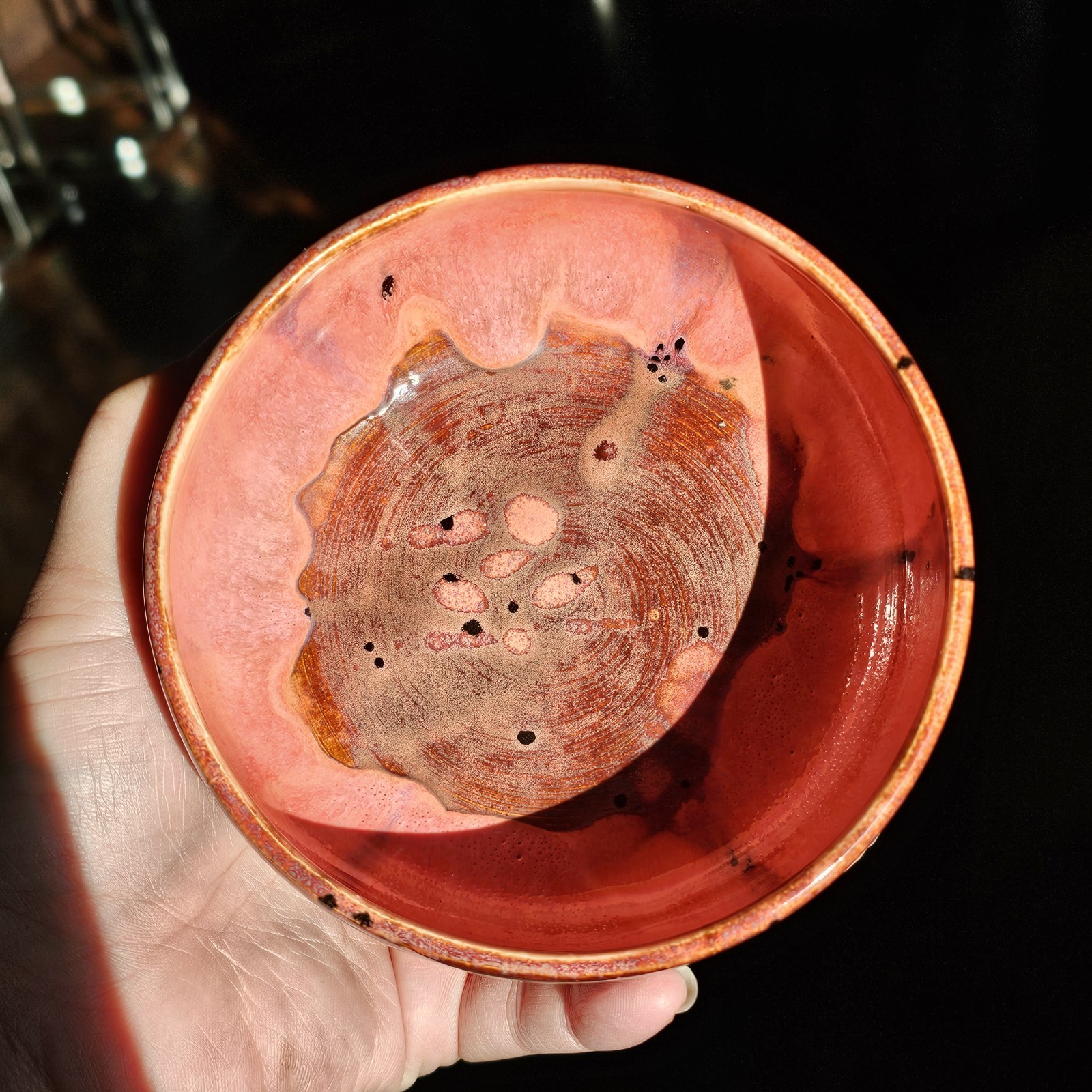 Signed Pottery Golden Red & Brown Drip Glaze Ceramic Bowl Studio Art