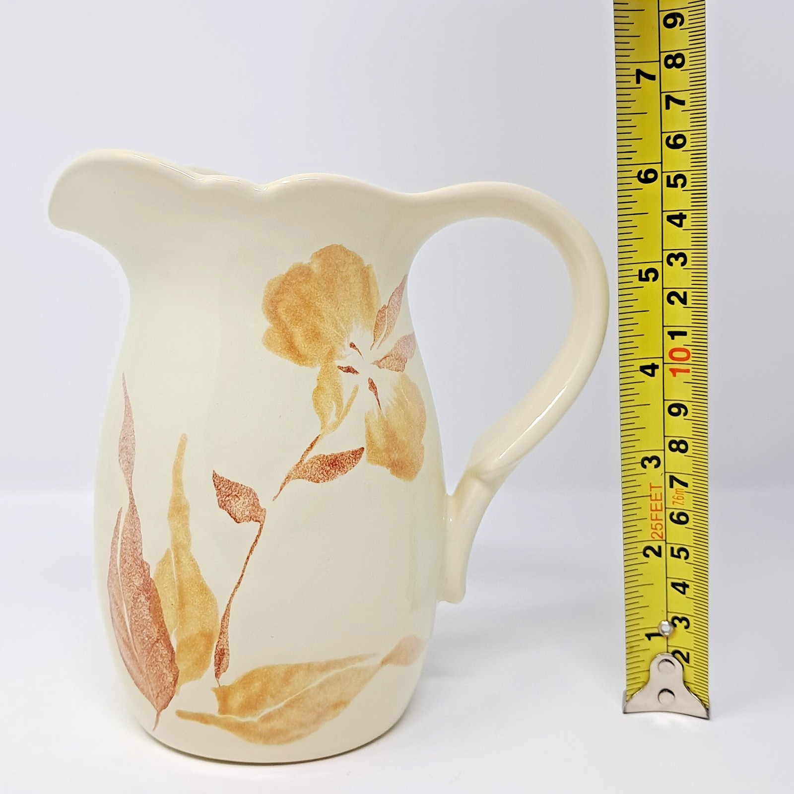 Royal Haeger # 934 Ceramic Pitcher cream colored Fall Floral design vintage
