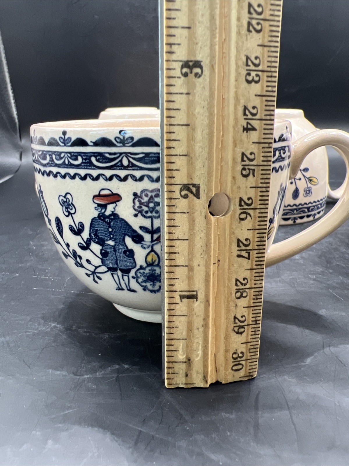 6 JOHNSON BROS Vtg Staffordshire Old Granite Hearts & Flowers Blue Grannycore