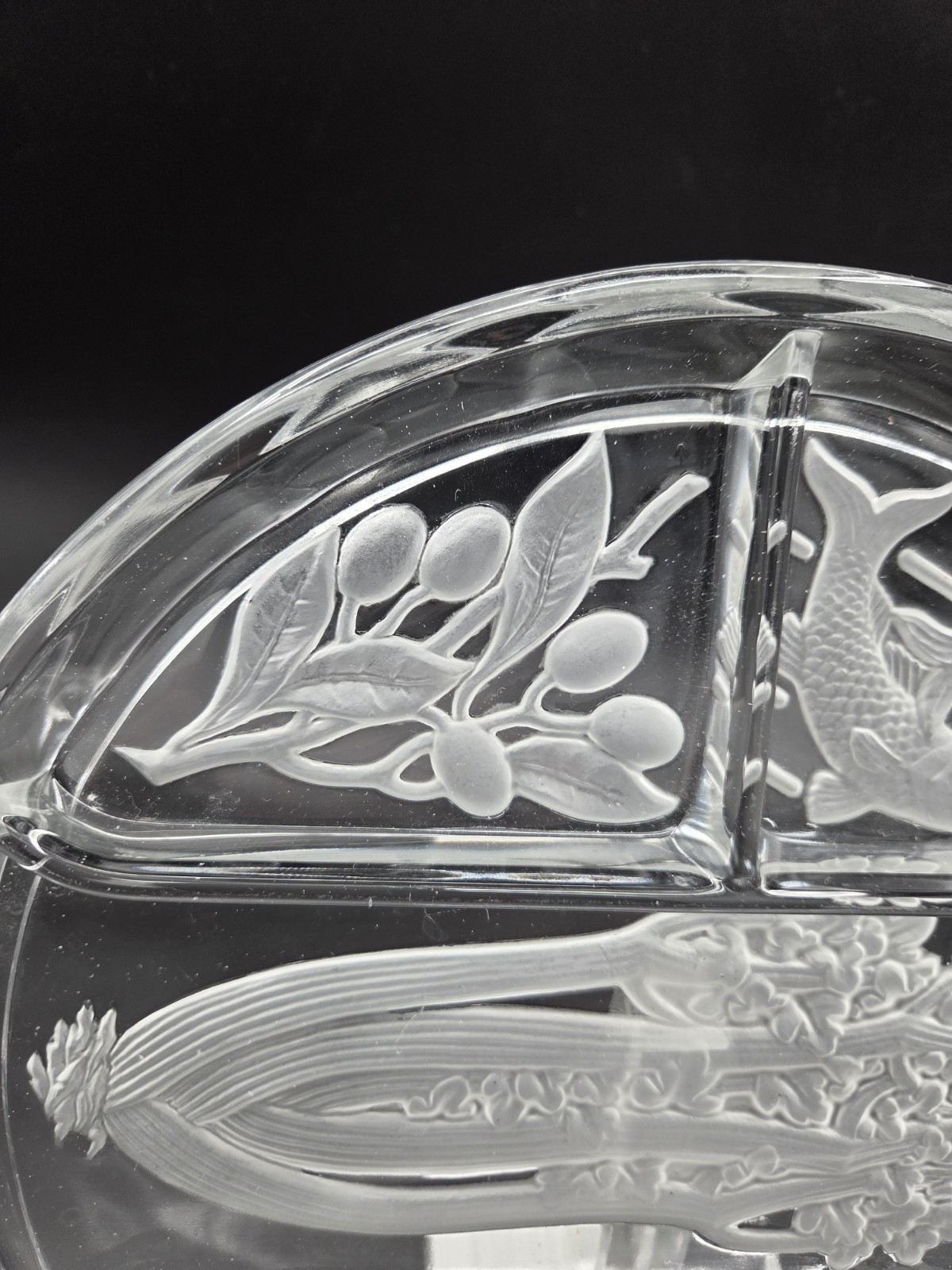 Vintage Indiana Glass Frosted 5 Part Divided Relish Tray Celery Fish Lobster