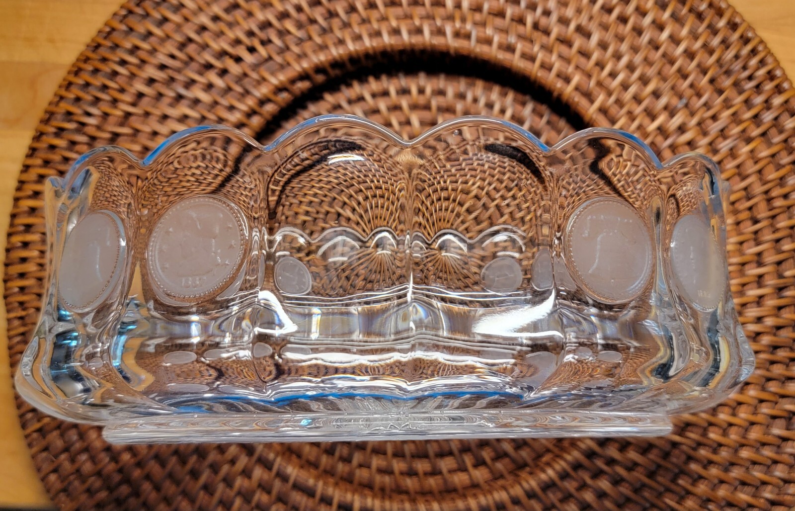 Fostoria Vintage Liberty Bell Coin Oval Clear Glass 9” Server
