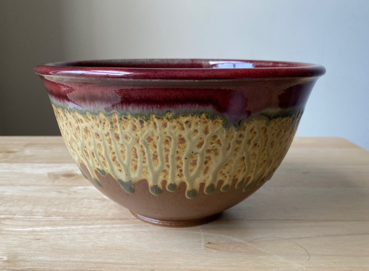 RAY POTTERY 7.5″ Oxblood Glaze Serving Bowl – North Carolina – VGUC