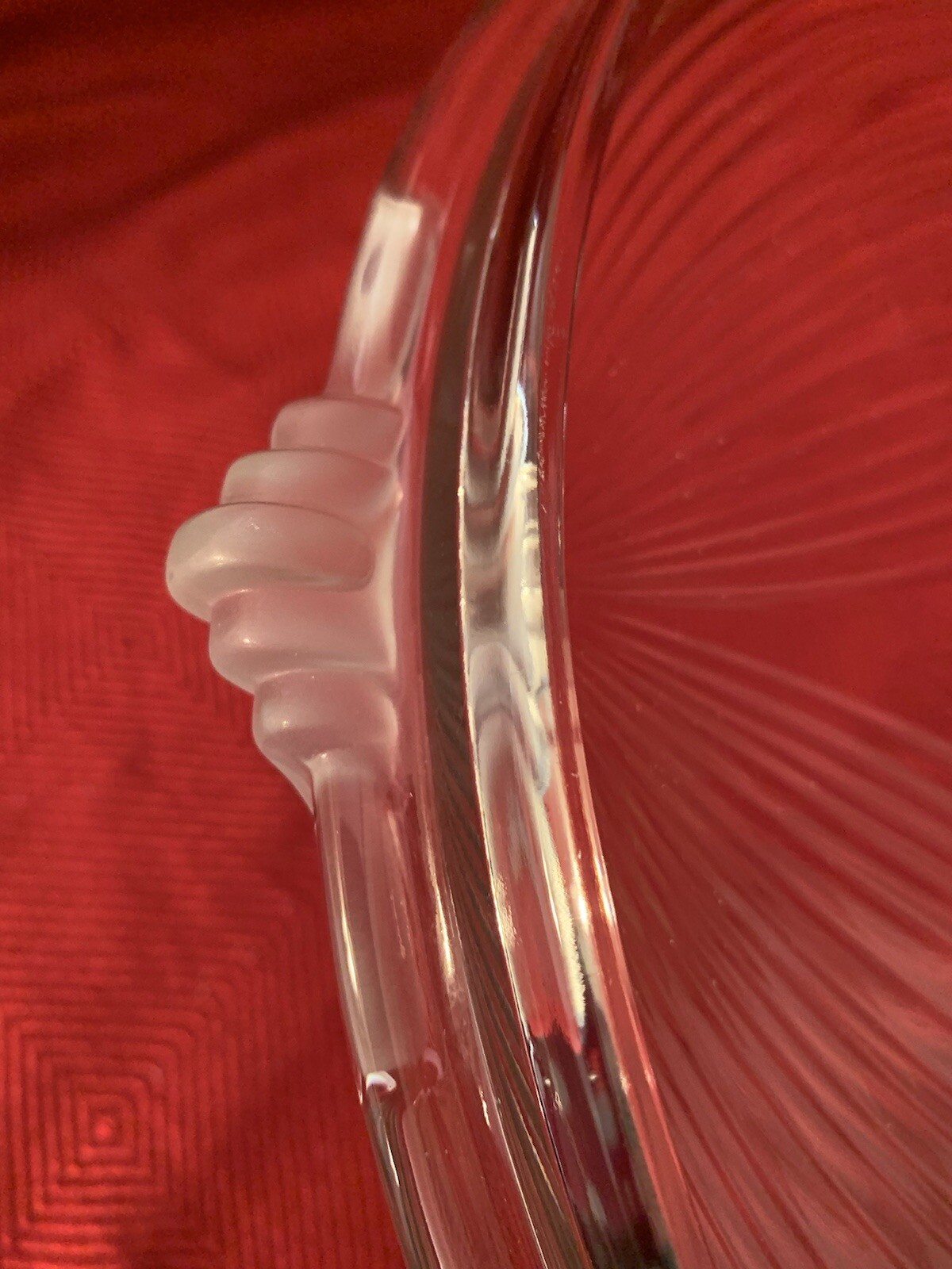 Mikasa Walther Neoclassical Crystal Ribbed Round Frosted Handles 13”Platter EUC