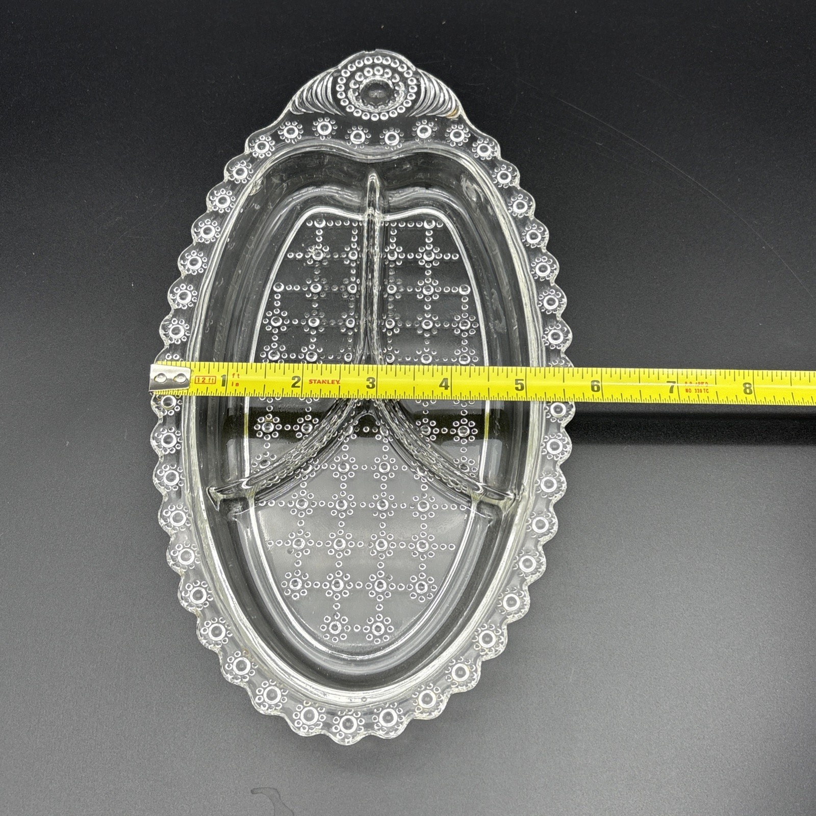 Vintage 1950s Hazel Atlas “Jewel” Clear Glass 3-Section Divided Relish Tray Dish