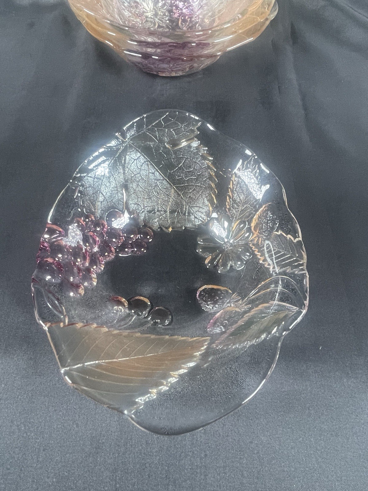 Vintage Fruit / Ice Cream Bowls Sculptured Design Of Grape, Berry And Leaves .