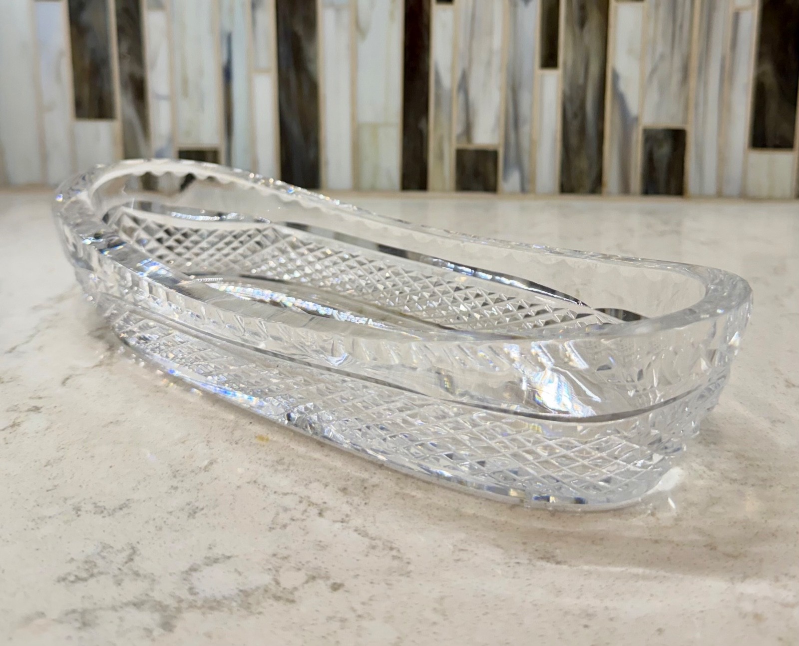 Waterford Crystal Lismore Celery / Relish Tray – Signed – Deep Cut Diamonds