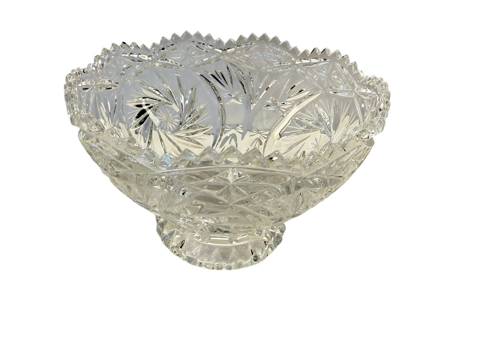 Vtg Lausitzer 24% Lead Crystal Pedestal Bowl Pinwheel Star Of David Hobstar 6″