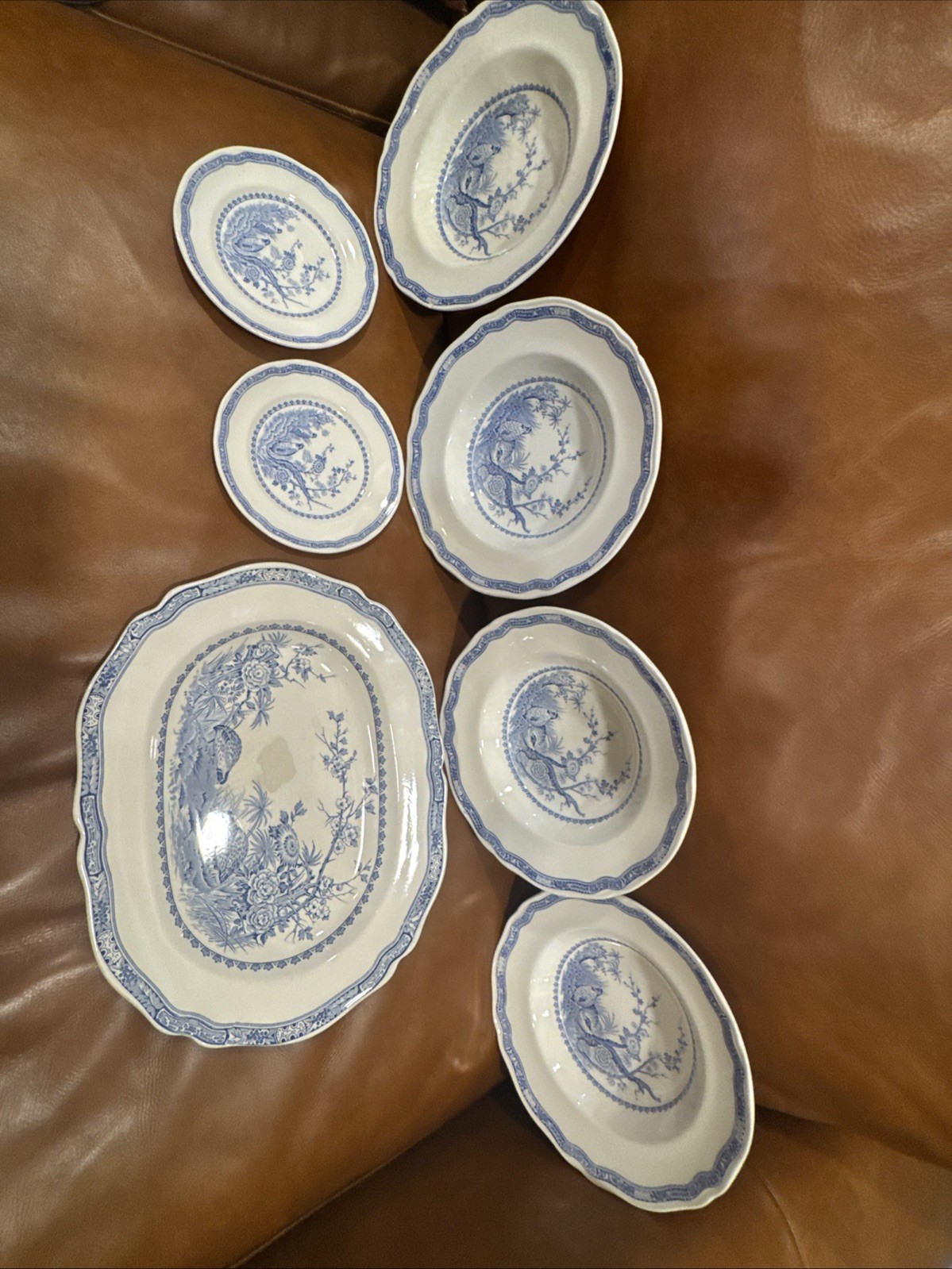 7 LOT Furnivals Blue Quail (4)Soup Bowls (2)Bread Plates (1) Platter oval