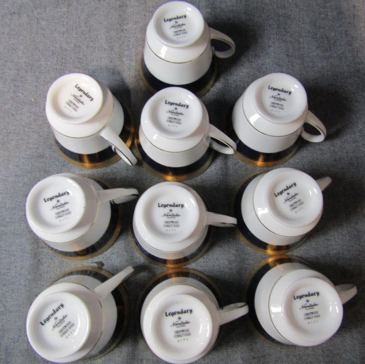 Noritake Legendary Crestwood Cobalt Gold 4171 Porcelain Cup Set of 10