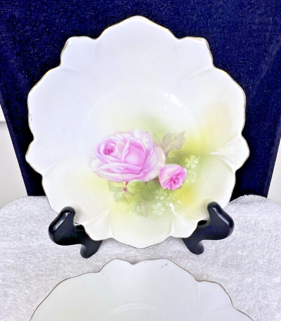 Pair RS Germany Pink Rose Pedal Plates 6 1/4 Inches Beautiful