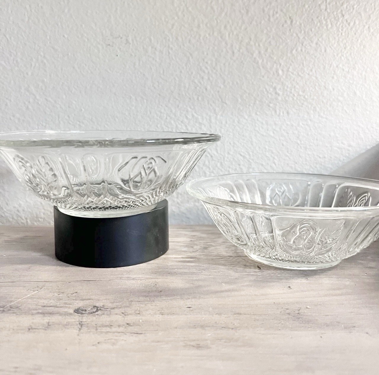 Vintage KIG Indonesia Rose Pattern Clear Glass Bowls 7” Set of 2