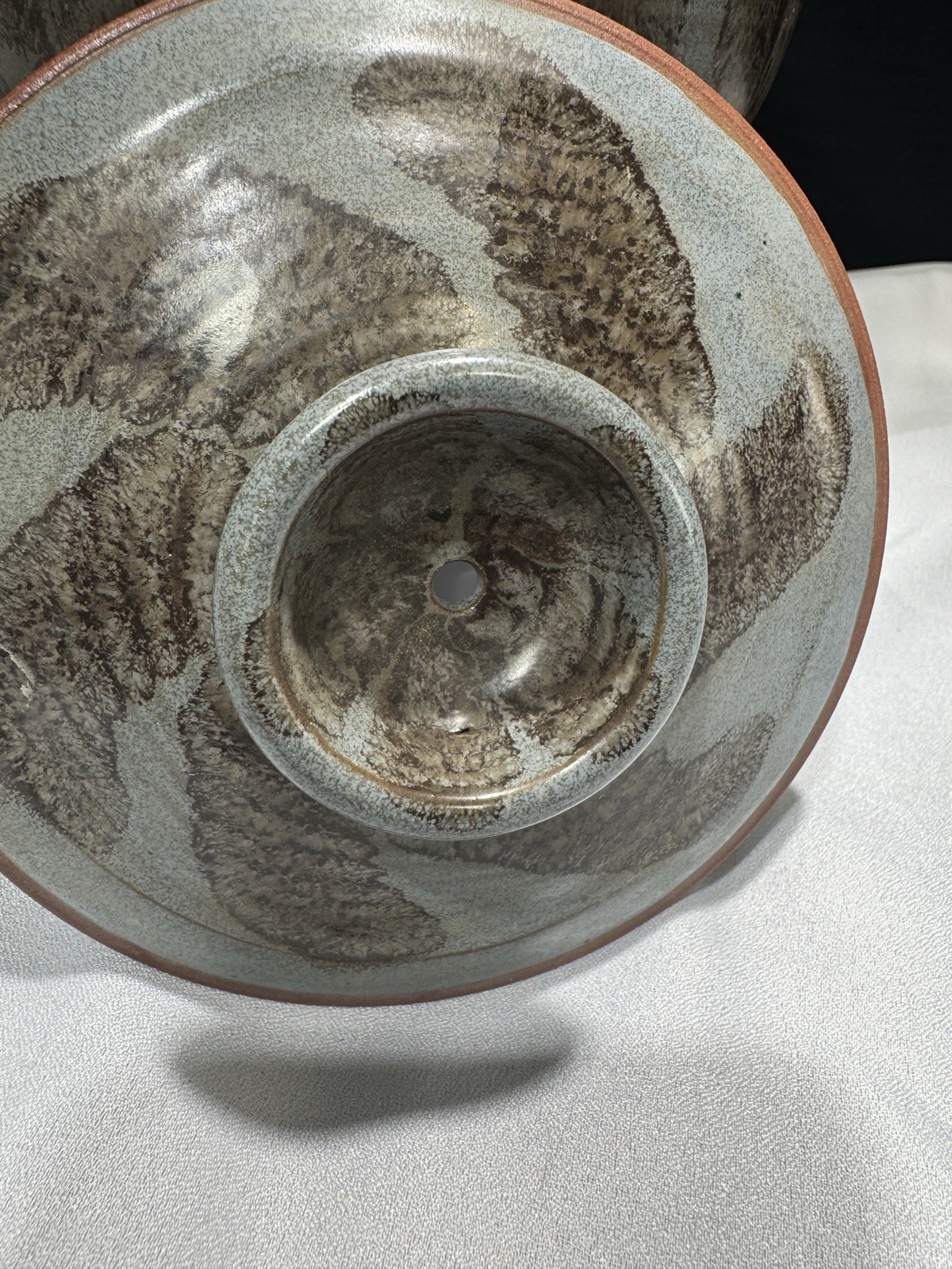 Folk Art Stoneware Stew Pot With Lid, Blue Glaze Pottery Gray Bowl Terracotta