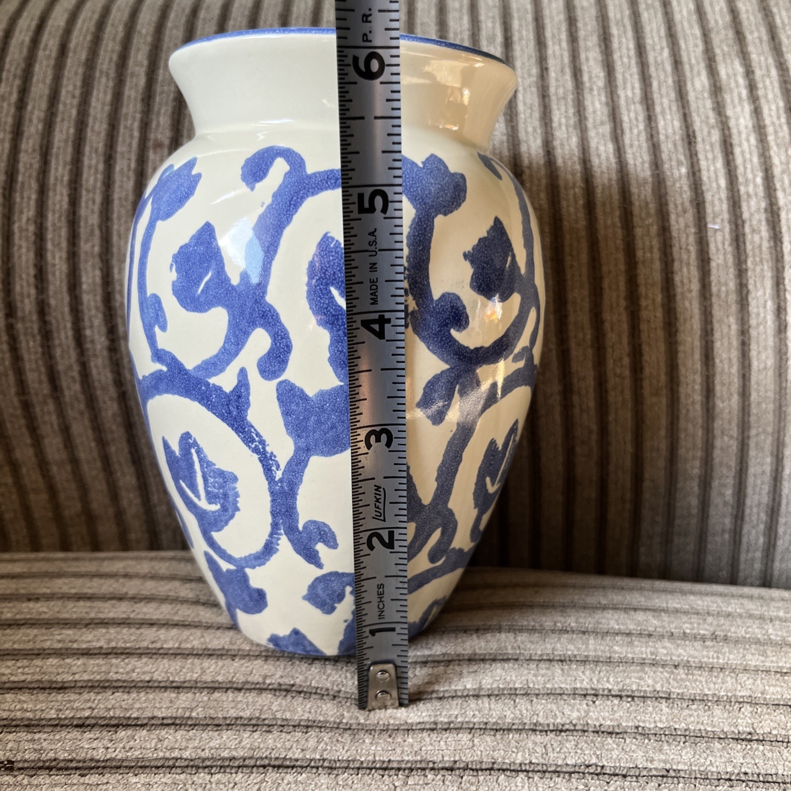 Scheurich Vase Blue and Beige Vintage Germany