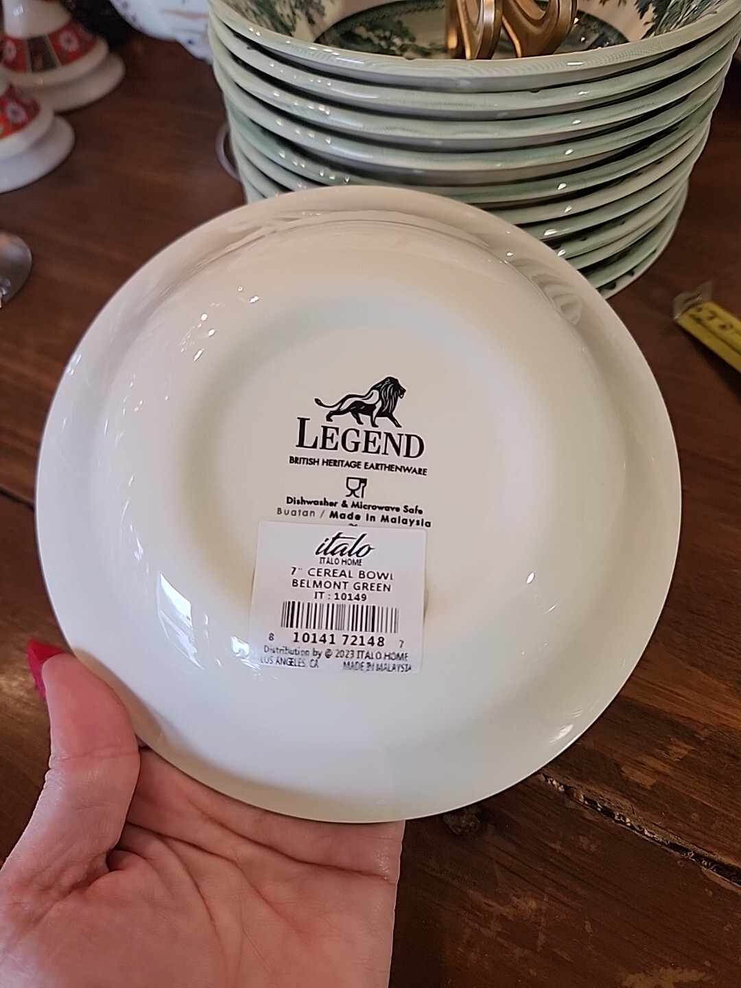 2 Green Transferware British Heritage Earthenware 7″ Bowl Legend New