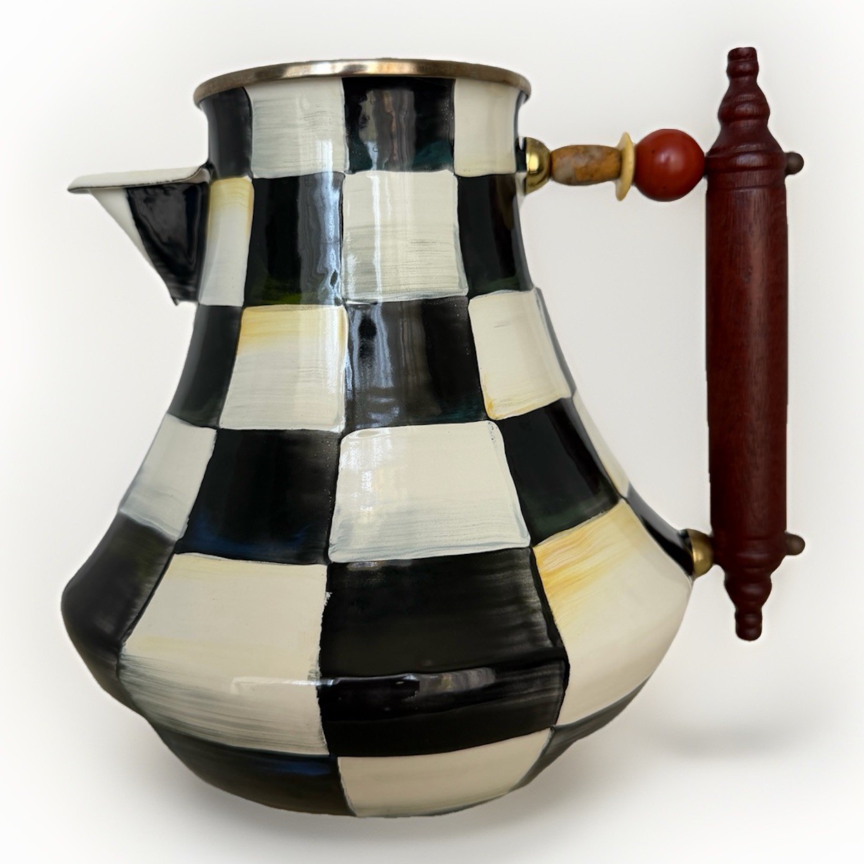 MacKenzie-Childs Courtly Check Coffee Pot or Pitcher Enameled -Missing Lid EUC
