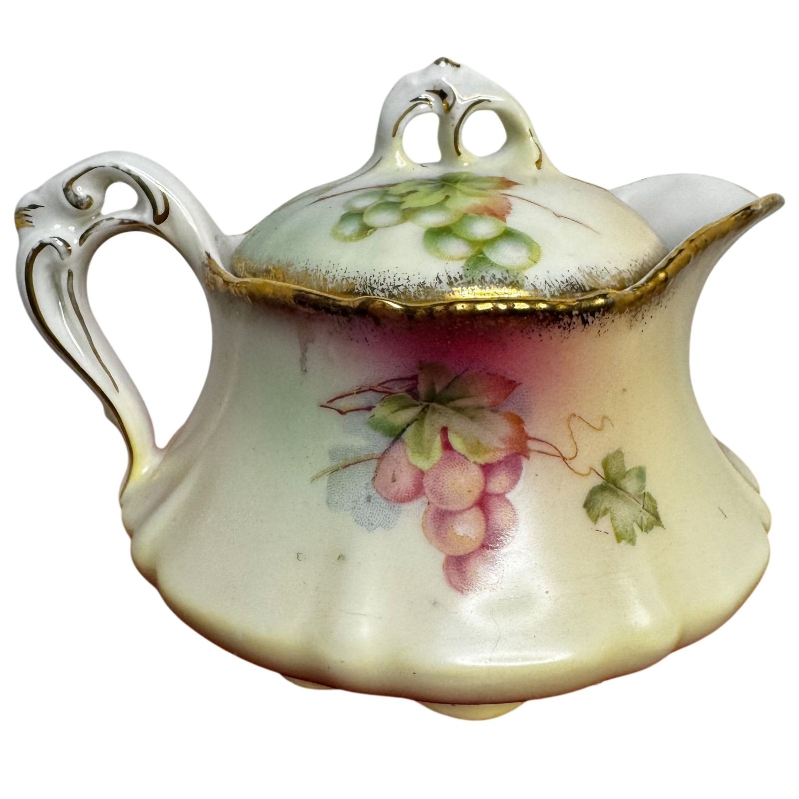 Antique Handpainted Bavarian Porcelain Creamer Grapes & Gold Trim PT Porzellanfa