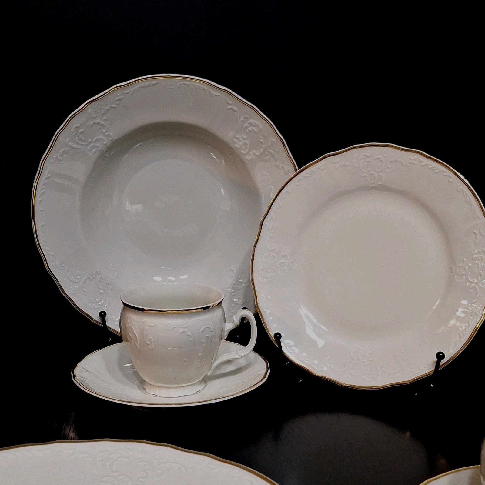 Baum Bros TM Bernadotte Ivory Porcelain Luncheon Set Salad Plate Bowl Cup Saucer