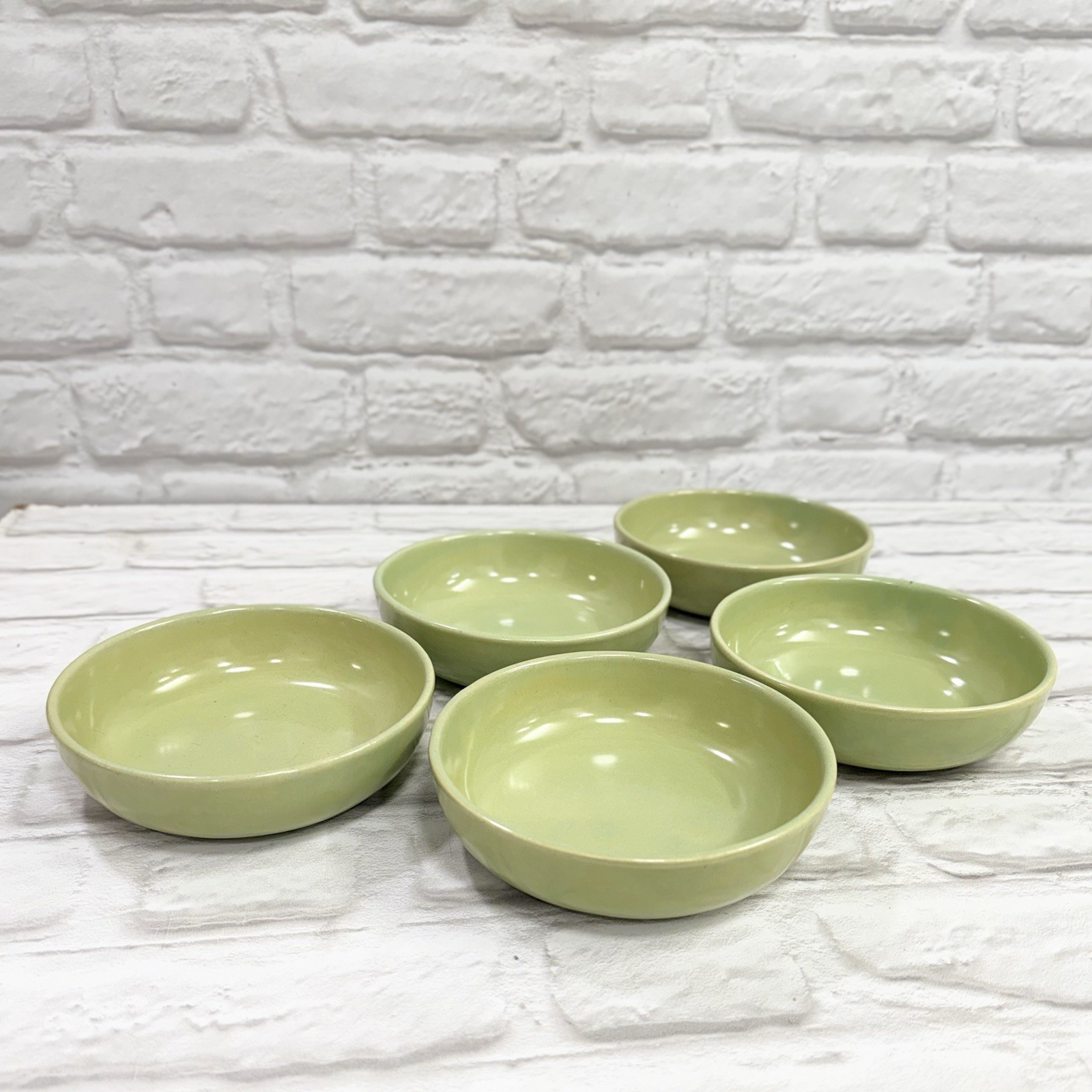 Vintage La Solana Avocado Green Cereal Soup Bowls 6” 1950’s Set Of 5