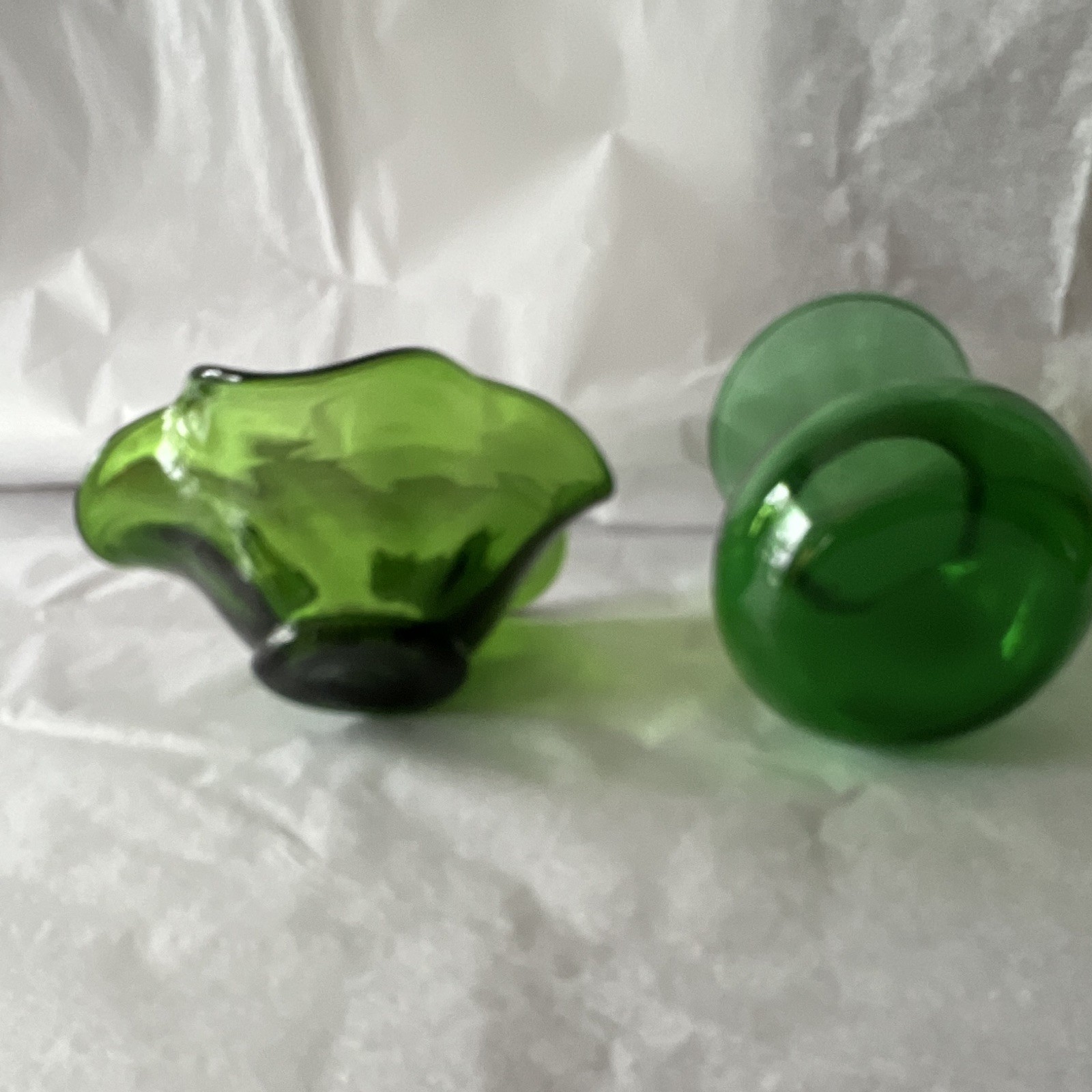 Green Glass Bowl Set Decorative vase 3.5 in ht., dish 3.5 in dia.