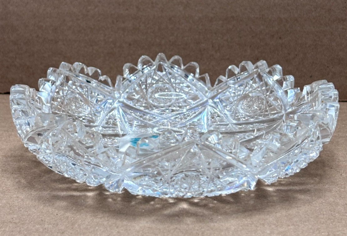 Signed Hawkes American Brilliant Cut Crystal Bowl 6.5″ Starburst ABP Dish