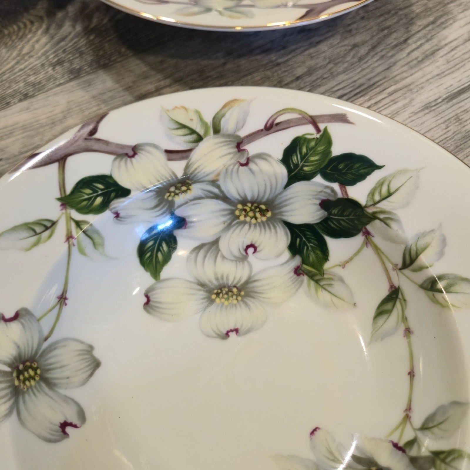 Vintage Dogwood floral Rimmed Soup Bowls Livonia Meito made in Occupied Japan x4