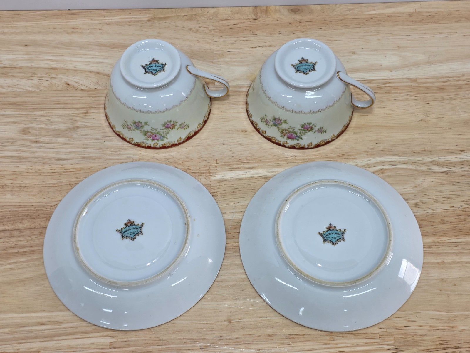 Set of 2 Cherry China Made in Occupied Japan Teacup & Saucer Pink Flowers