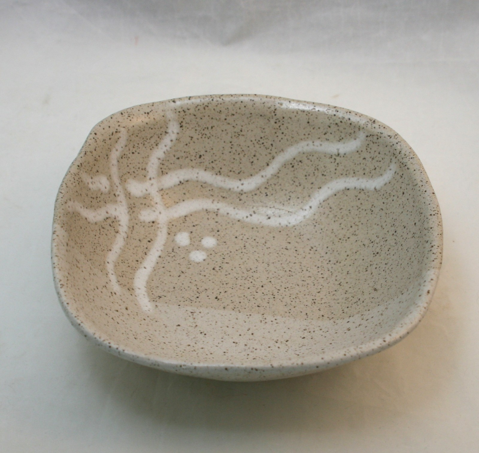 Studio Art Pottery Bowl Asymmetrical Square Abstract Speckled Stoneware Signed