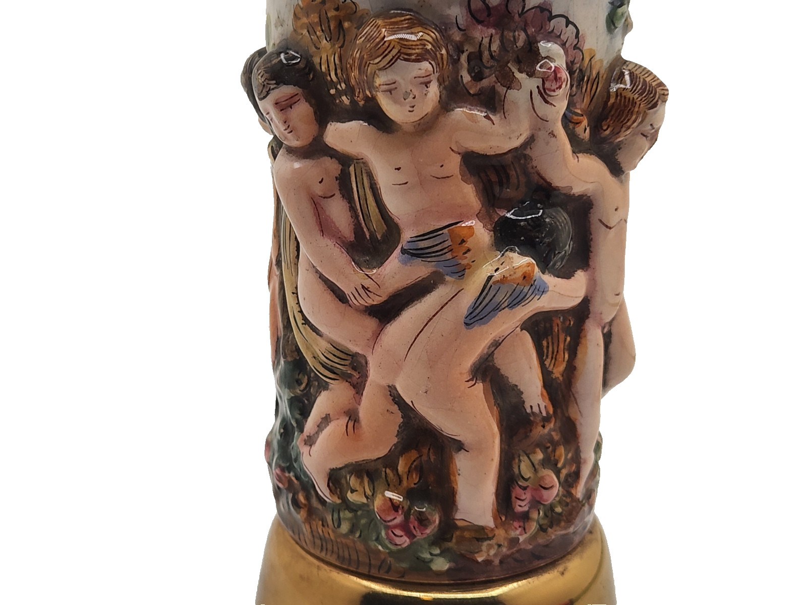 CAPODIMONTE PEPPER GRINDER W/CHERUBS & REUGE MUSIC BOX – Vtg