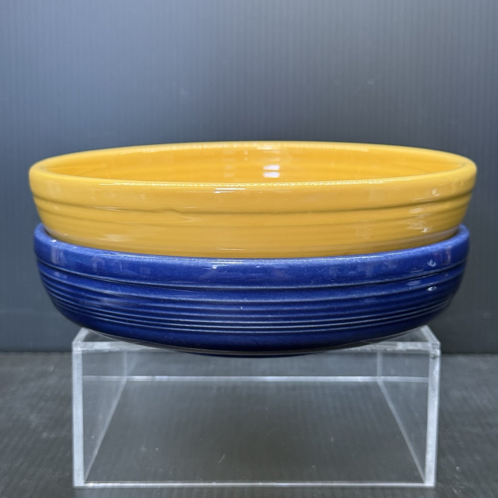 Vintage Fiesta Dessert Bowls Original Cobalt Blue & Yellow Wet Foot HLC 6 1/4”