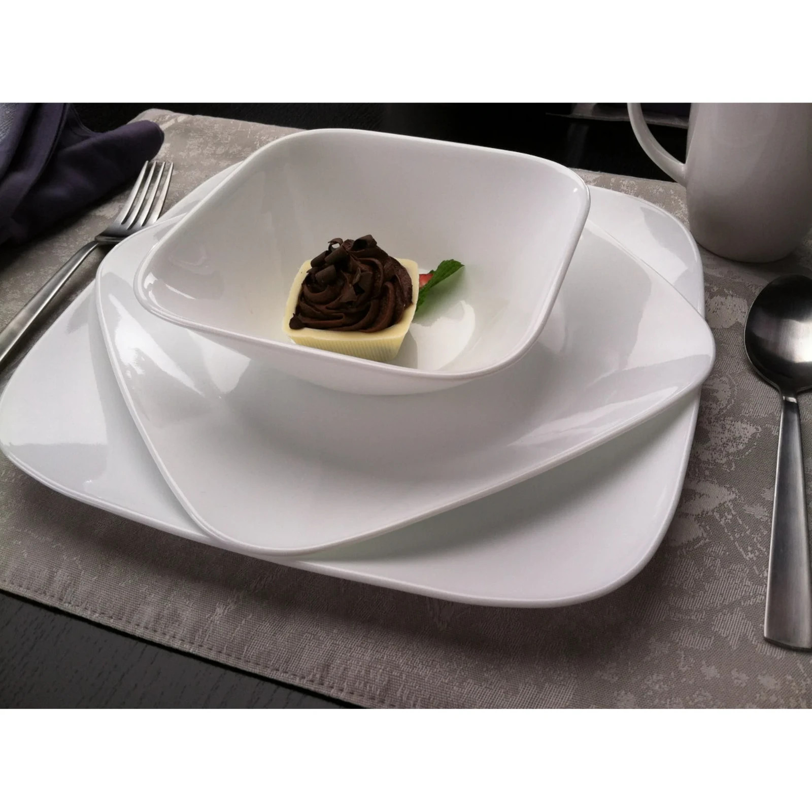 Corelle Square Pure White 22 oz Cereal Bowls – Set of 4, Chip‑Resistant Glass