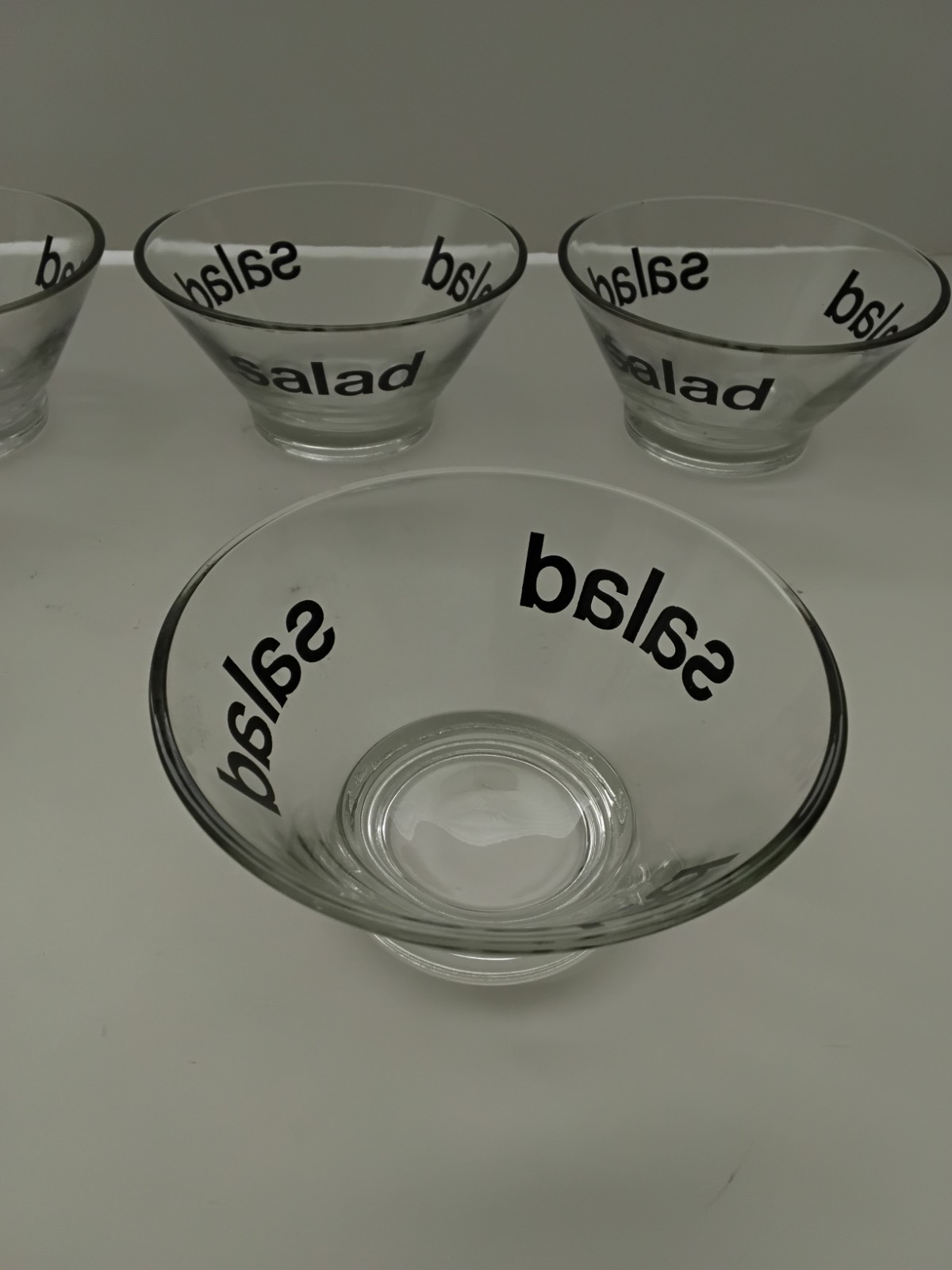 Vintage Wheaton Glass Salad Bowls Black Graphics Typography 5 1/4″ Set of 6
