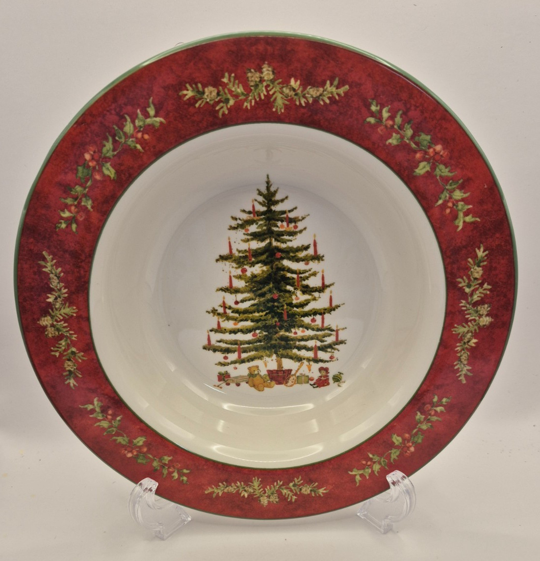 Holiday Home Betty Whiteaker Rimmed Soup Bowls 8.75″ Christmas Tree Set of 3
