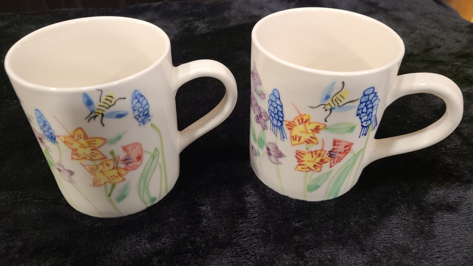 Ceramic Coffee Mug Cup Royal Norfolk Butterfly Bee and Flower Print- Pair- 2pc