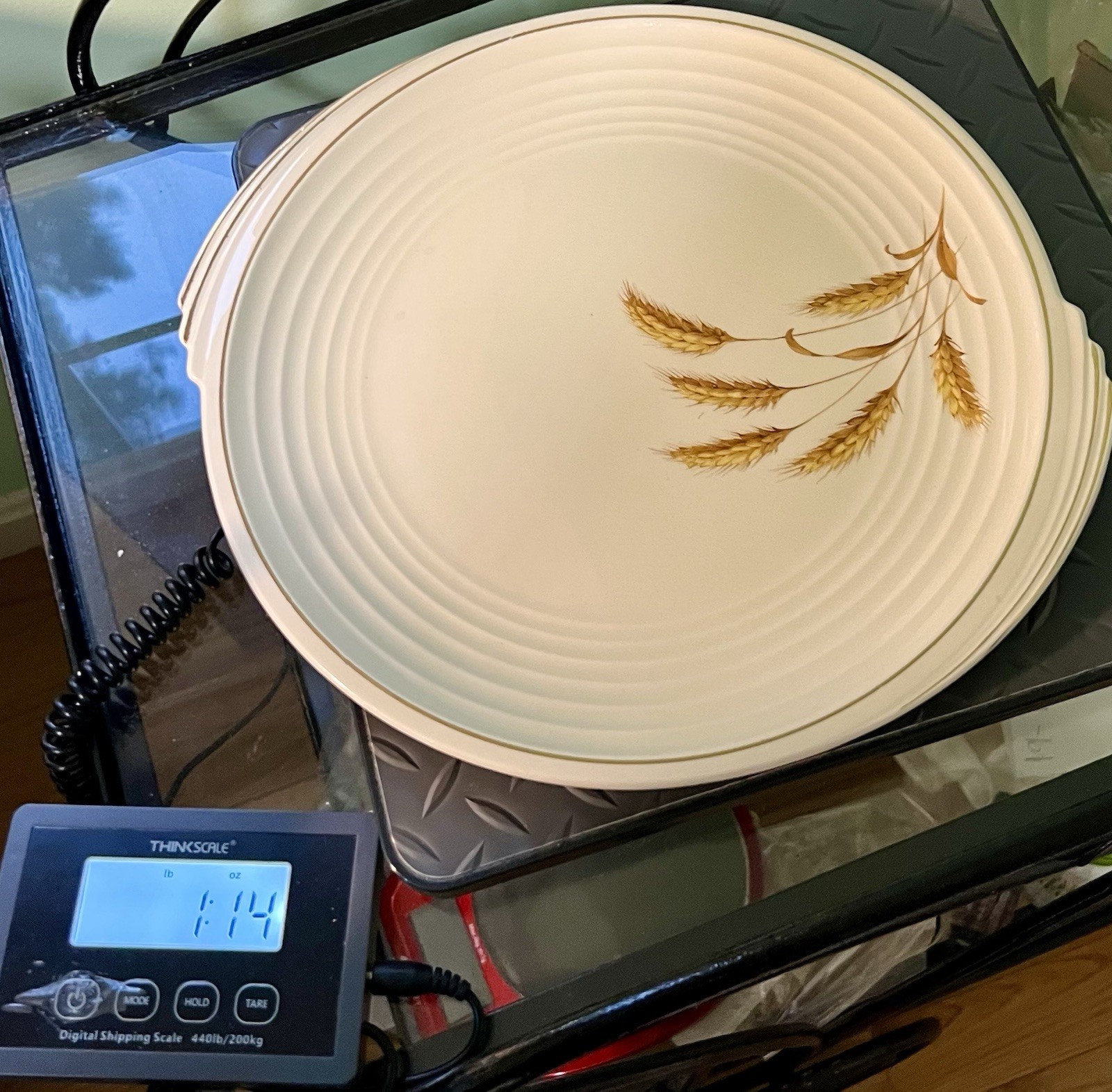 Edwin M Knowles 1930s Yorktown Cake Plate Golden Wheat Ceramic Cream, 11.5”