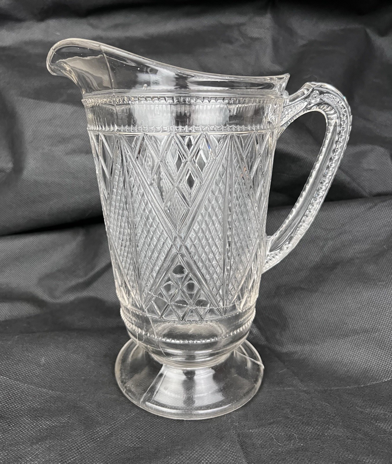 EAPG McKee and Bros National Glass Co No 900 Sunk Diamond Lattice Pitcher 8 5/8″