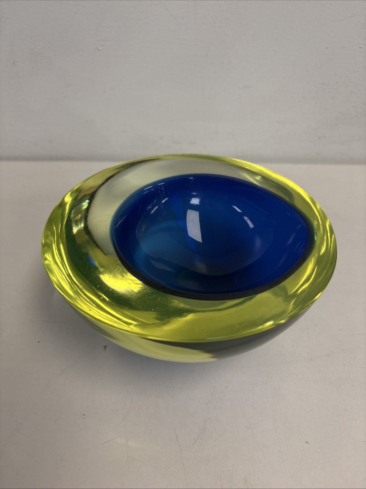 Cenedese Cobalt Blue and Yellow Sommerso Geode Murano Glass Bowl