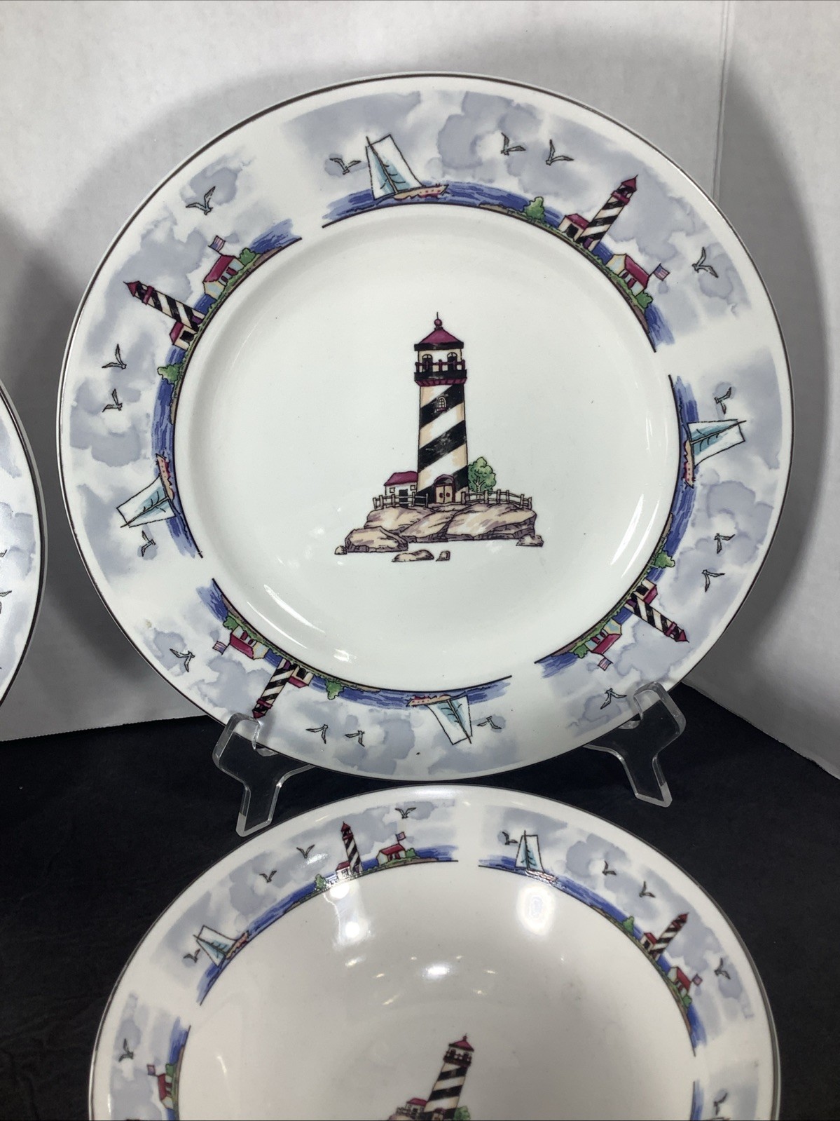 Mixed Set Of 8~Today’s Home Lighthouse Coastal Beach Nautical Plates & Bowls