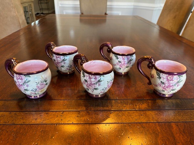 MCKENZIE CHILDS CHELSEA LUSTER TEA CUPS 2003 RARE LOT OF 5