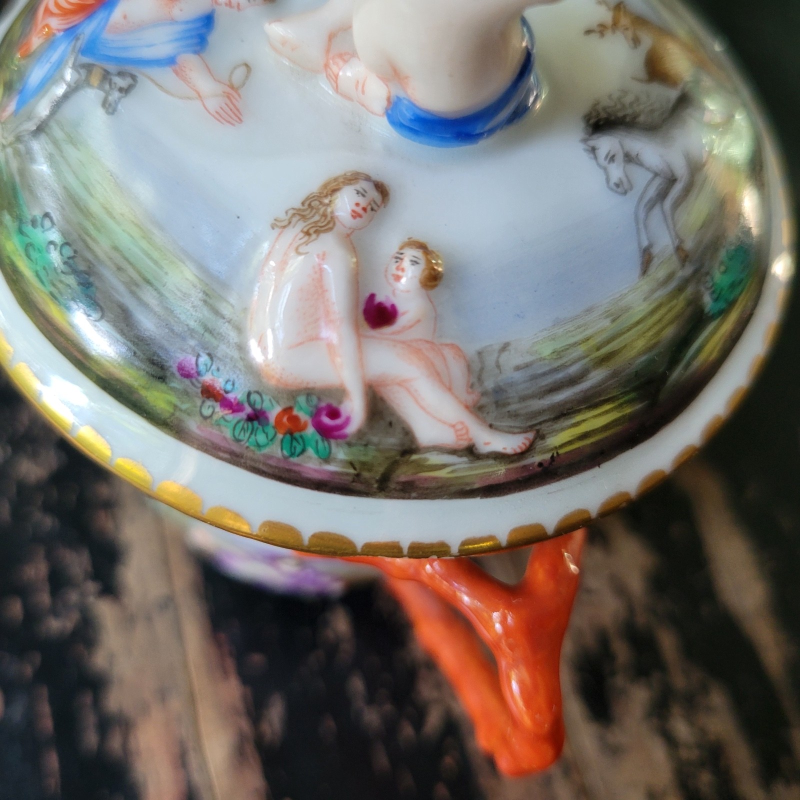 Antique 1800s Ginori Doccia Capodimonte Lidded Porcelain Chocolate Cup Italian