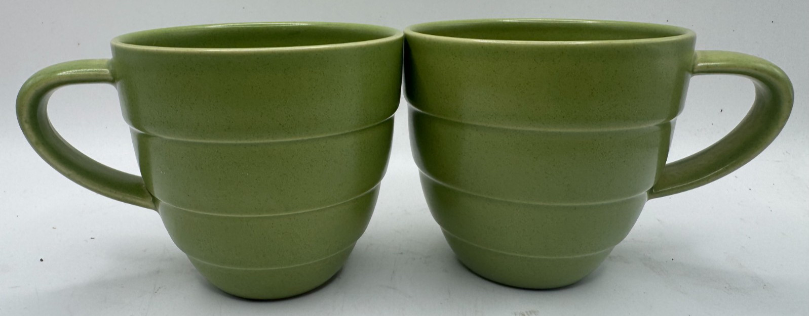 2 Scandinavian Hoganas Keramik Sweden 10 Oz Java Coffee Green Mugs 3.5” MCM