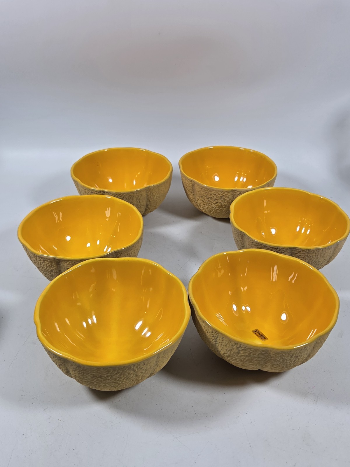 Set of 6 Cantaloupe Melon Bowls Green Rind Orange Interior Sandstone Creations