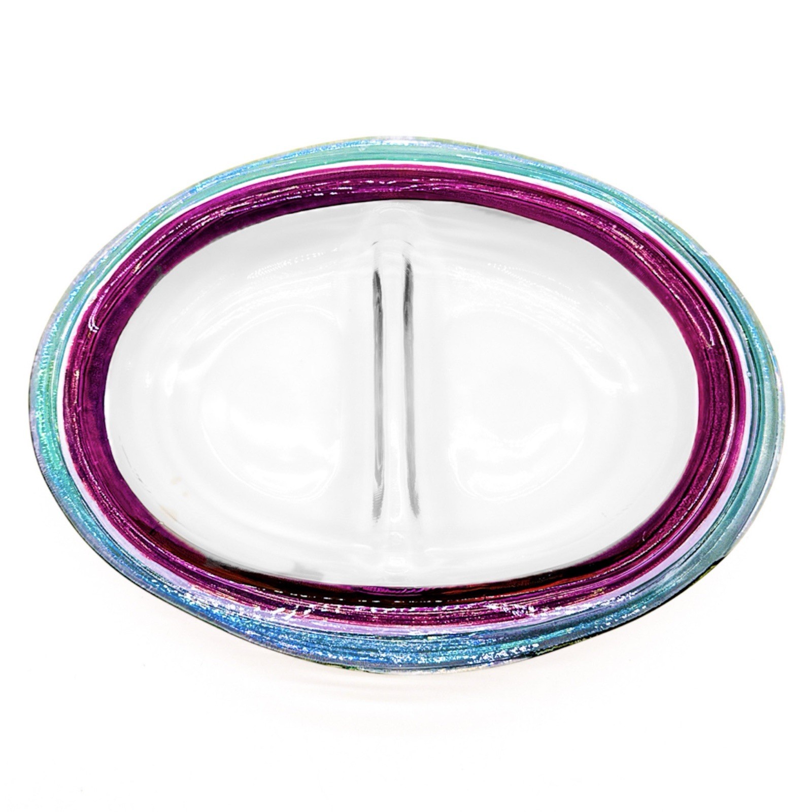 Vtg. Pfaltzgraff Juniper Hand Blown Italian Glass 15.25″ Divided Serving Platter